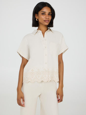 Blouse en lin à manches courtes Oatmeal