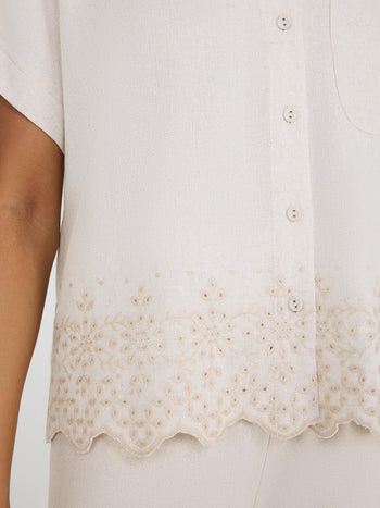 Blouse en lin à manches courtes Oatmeal