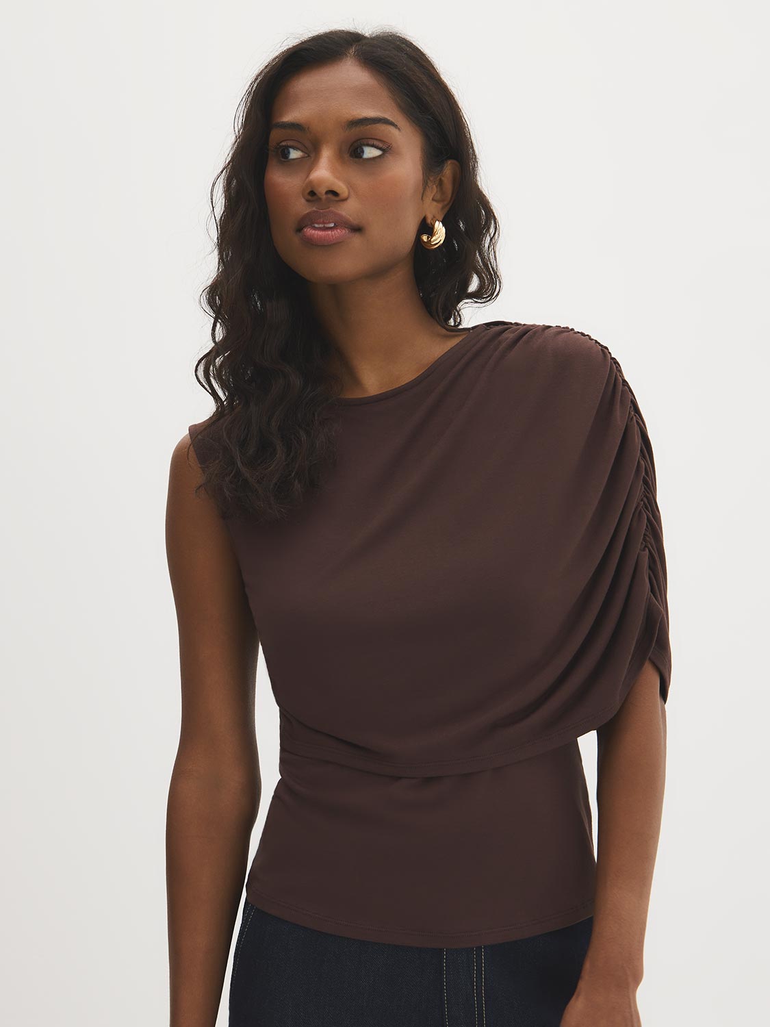 トップス MULTI SHOULDER PARTS RIB TOPS Eaphi Asymmetric Ruched One-Shoulder Top – Suzy Shier
