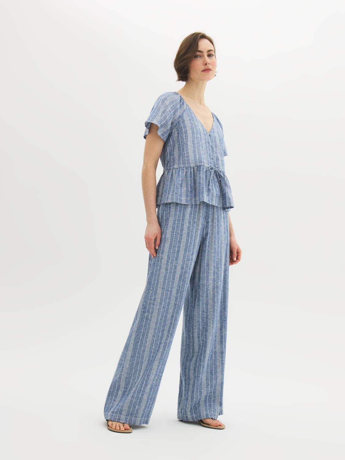 Linen-Blend Striped Pants – Suzy Shier