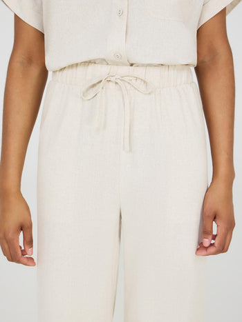 Pantalon à jambe large en lin avec ourlet brodé Oatmeal
