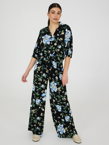 Pantalon palazzo à jambe large et imprimé floral Black