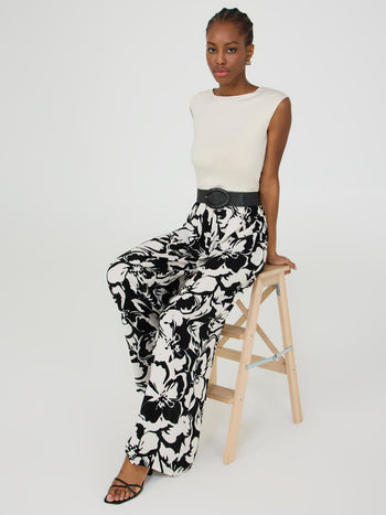 Pantalon palazzo à jambe large et imprimé Black