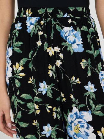 Pantalon palazzo à jambe large et imprimé floral Black