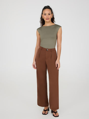 Mid-Rise Wide-Leg Pants Med Brown