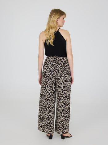 Animal Print Chiffon Palazzo Pants Black