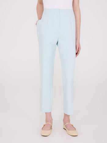 Cropped Straight Leg Pants With Side Slits Lt Blue