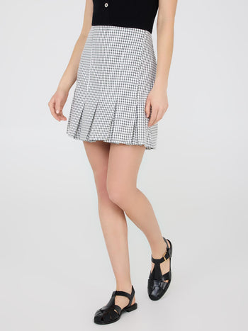 Windowpane Pleated Mini Skirt White