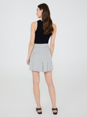 Windowpane Pleated Mini Skirt White