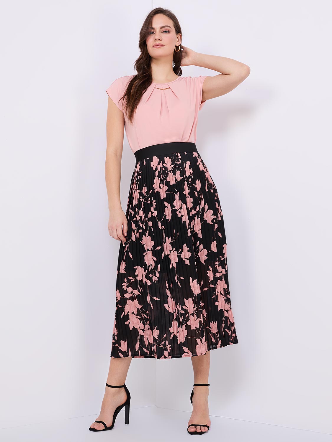 Floral Print Pleated Chiffon Skirt Suzy Shier 6038