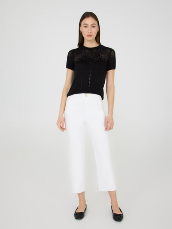 Raw Edge Cropped Straight-Leg Jeans White