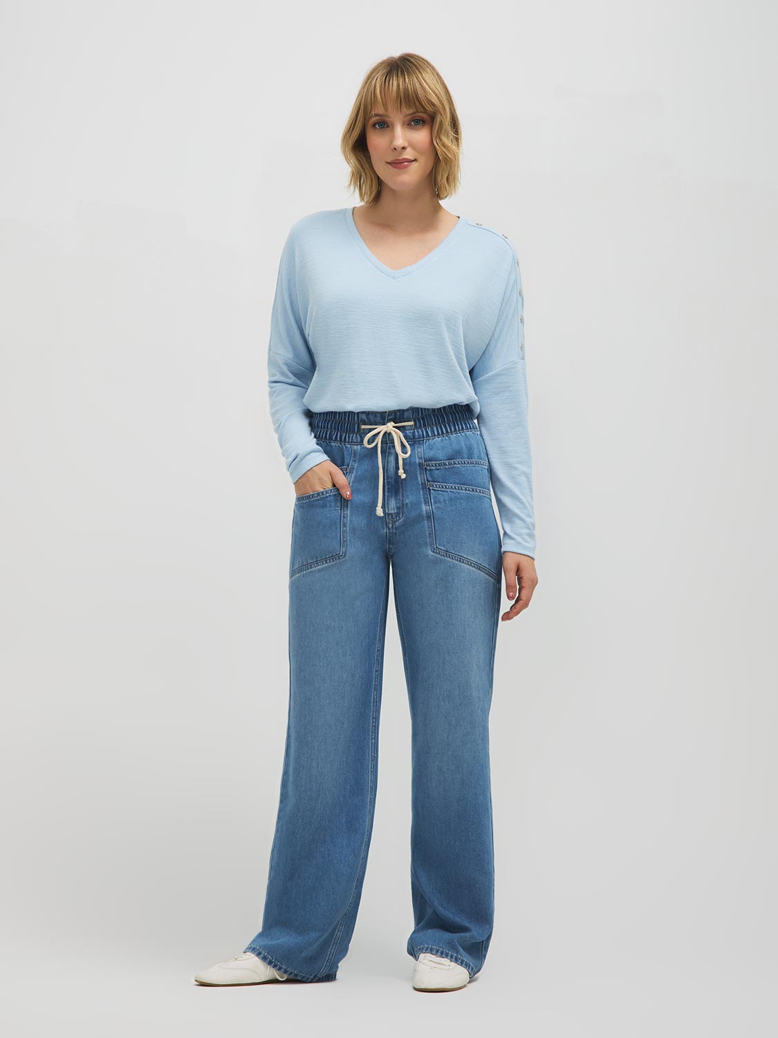 Elastic Waist Wide-Leg Jeans – Suzy Shier