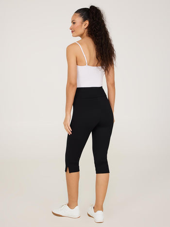 Wide Waistband Capri Pants With Slit Hem Wide Waistband Capri Pants With Slit Hem