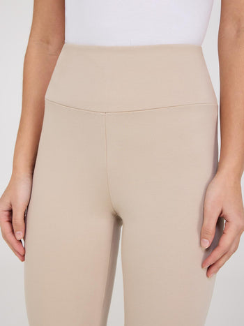Wide Waistband Capri Pants With Slit Hem Sand