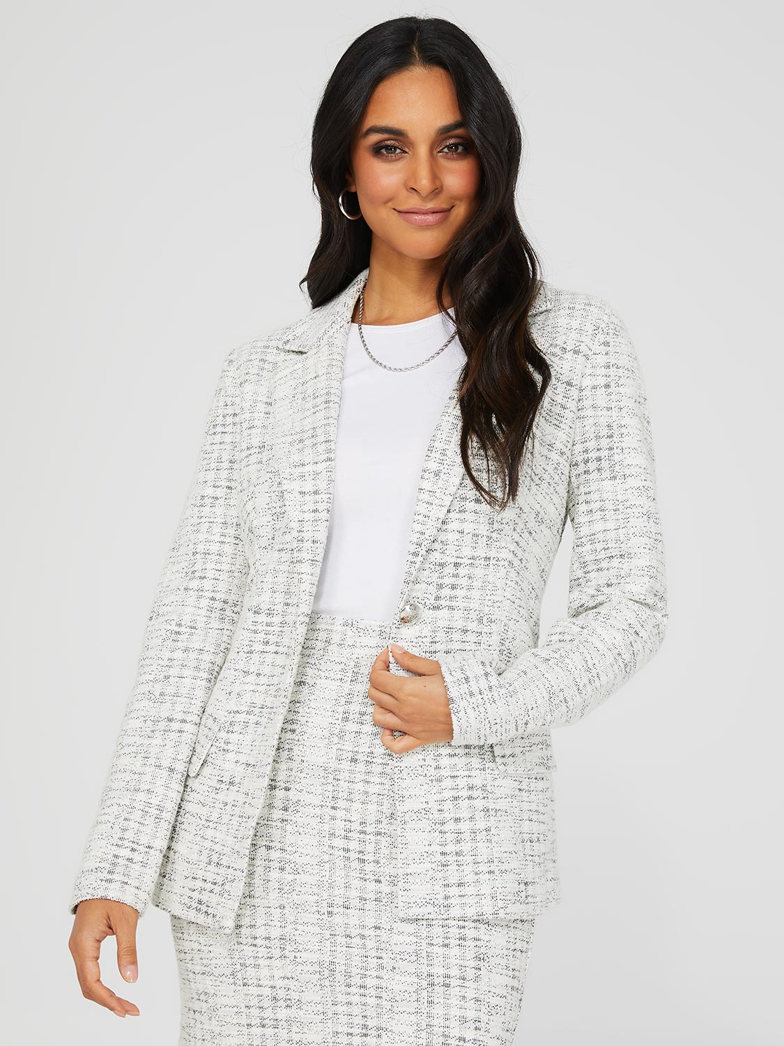 boucle skirt and blazer