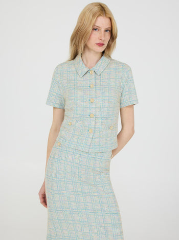 Short Sleeve Boucle Blazer Lt Blue