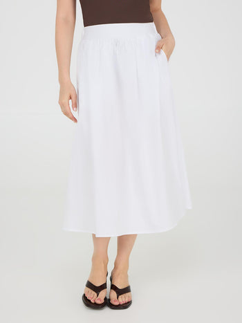 Poplin Midi Skirt With Pockets White