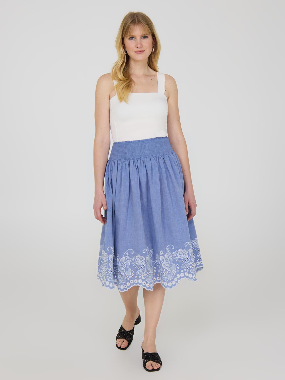 【BLUER】DYED EYELET BELT SKIRT SHIRRING PANTS BLUER】DYED EYELET BELT SKIRT SHIRRING PANTS