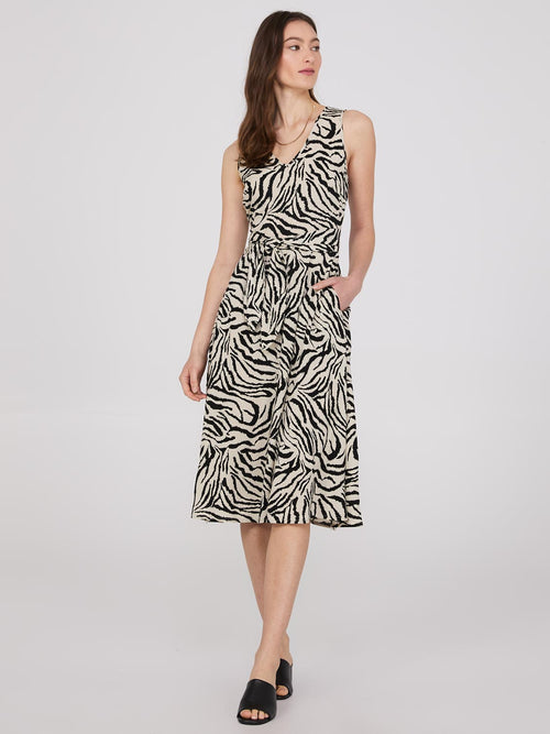Sleeveless Animal Print Fit & Flare Midi Dress