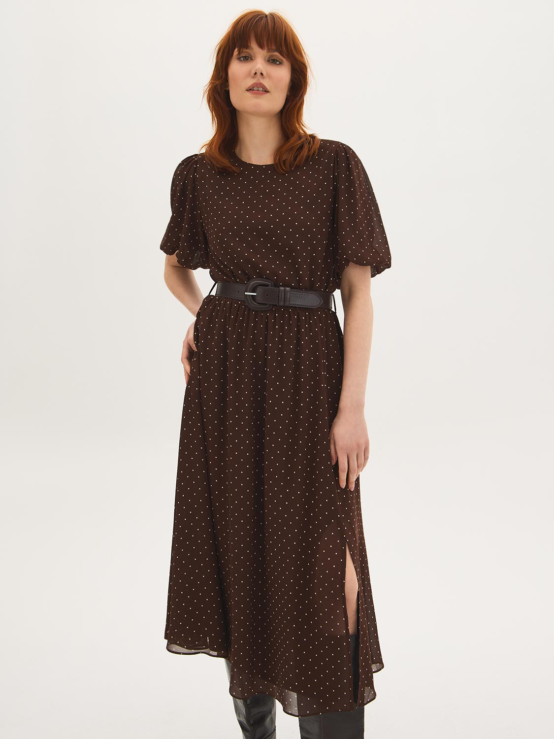 Polka Dot Chiffon Midi Dress  Suzy Shier