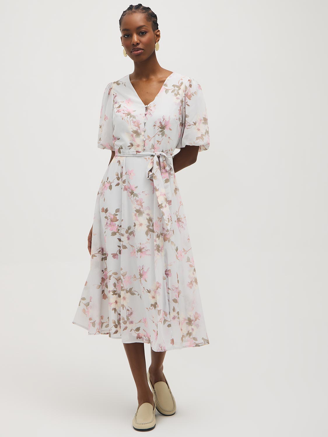 Floral Print Chiffon Midi Dress – Suzy Shier
