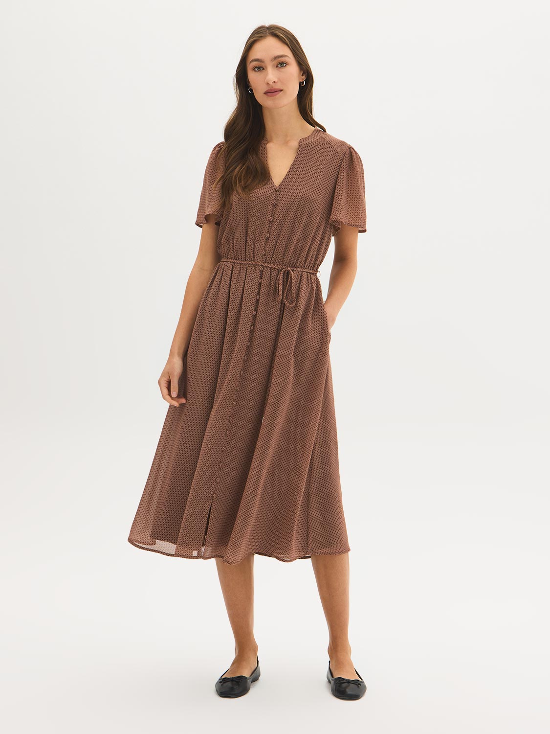Geo Print Chiffon Midi Dress | Amber Brown | XL