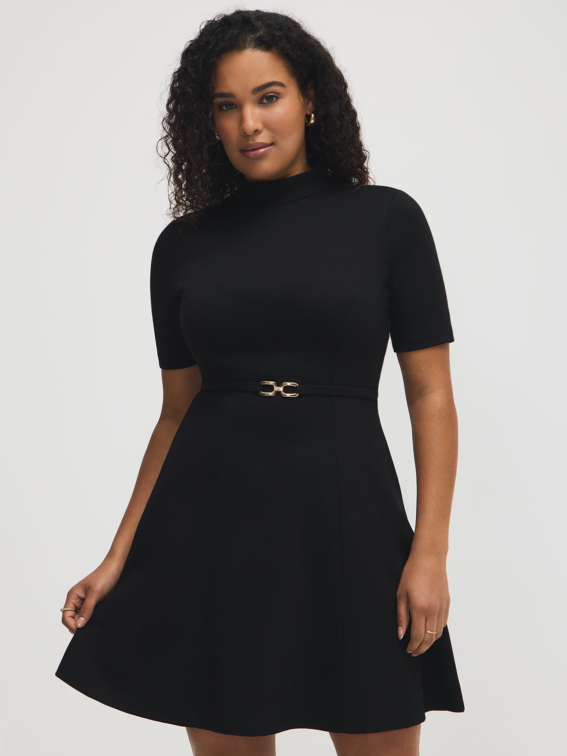 Mock Neck Fit & Flare Mini Dress  Suzy Shier