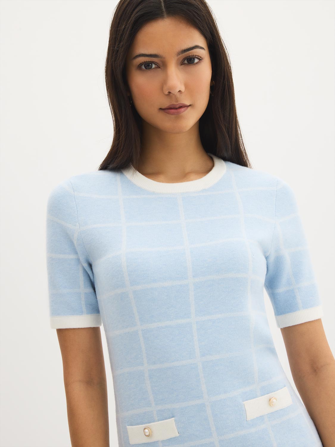 plaid sweater dress Plaid Mini Sweater Dress | Provence Blue | M
