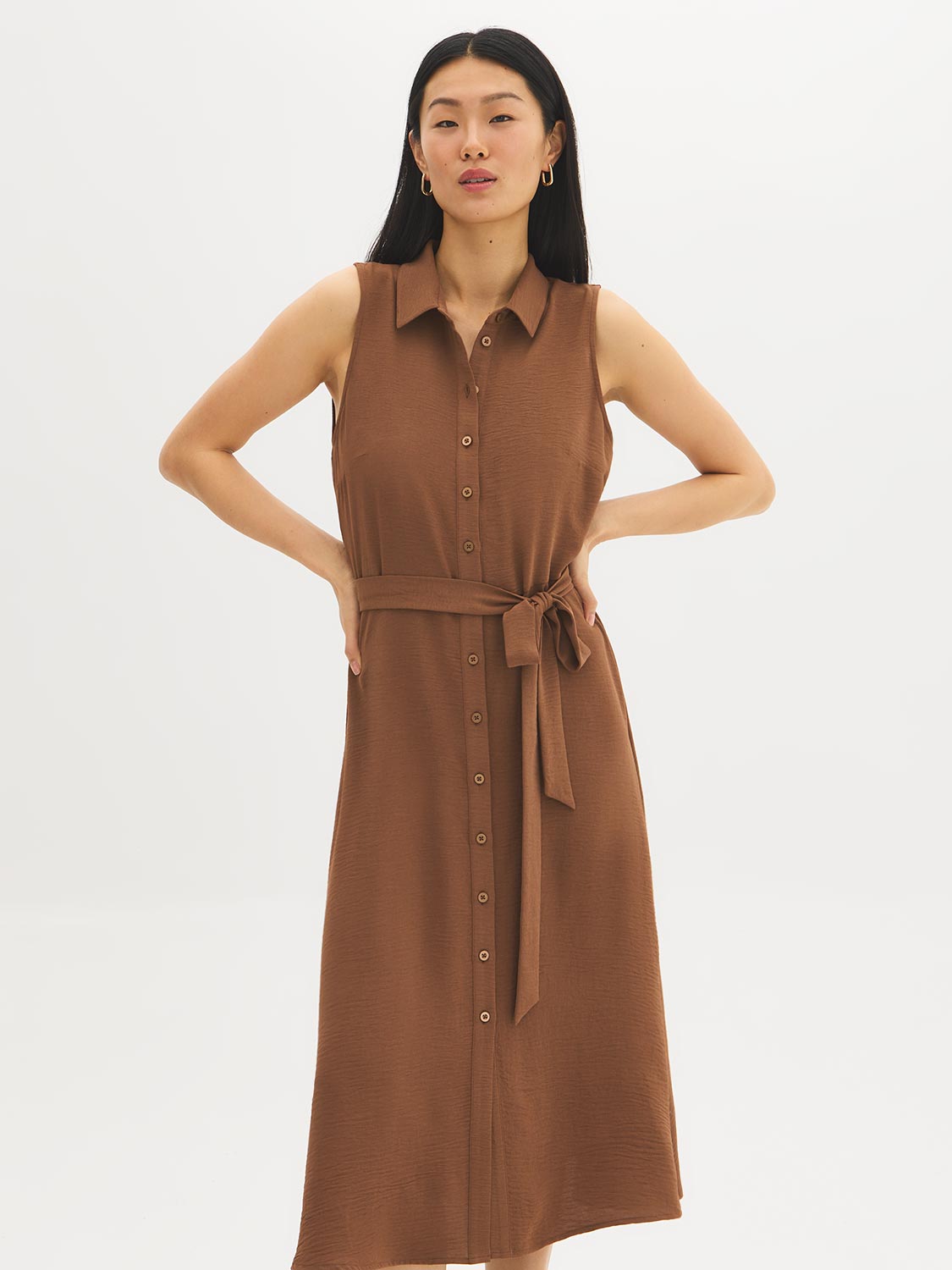 Sleeveless Tie-Waist Shirt Dress Sleeveless Tie-Waist Shirt Dress