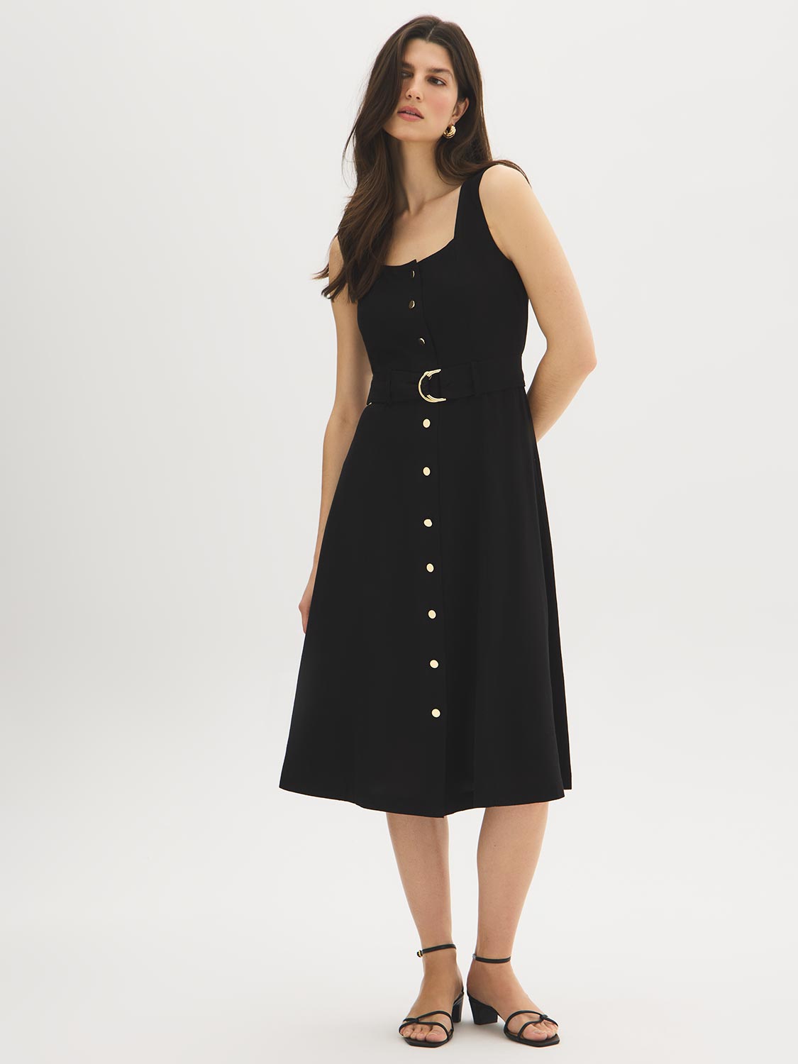 Cotton-Blend Belted Midi Dress – Suzy Shier