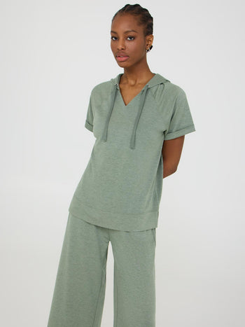 Short Sleeve French Terry Hoodie Dk Green