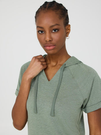 Short Sleeve French Terry Hoodie Dk Green
