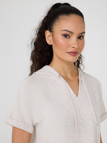 Short Sleeve French Terry Hoodie Oatmeal