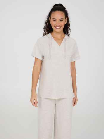 Short Sleeve French Terry Hoodie Oatmeal