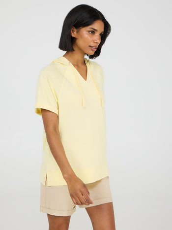 Short Sleeve French Terry Hoodie Yellow