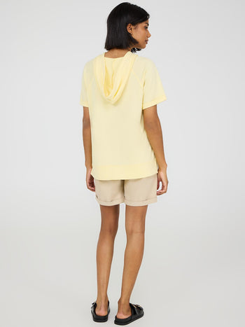 Short Sleeve French Terry Hoodie Yellow