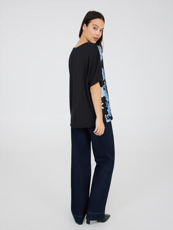 Printed Dolman Sleeve Satin Top Black