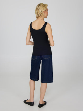 Double Layer Scoop Neck Tank Top Black