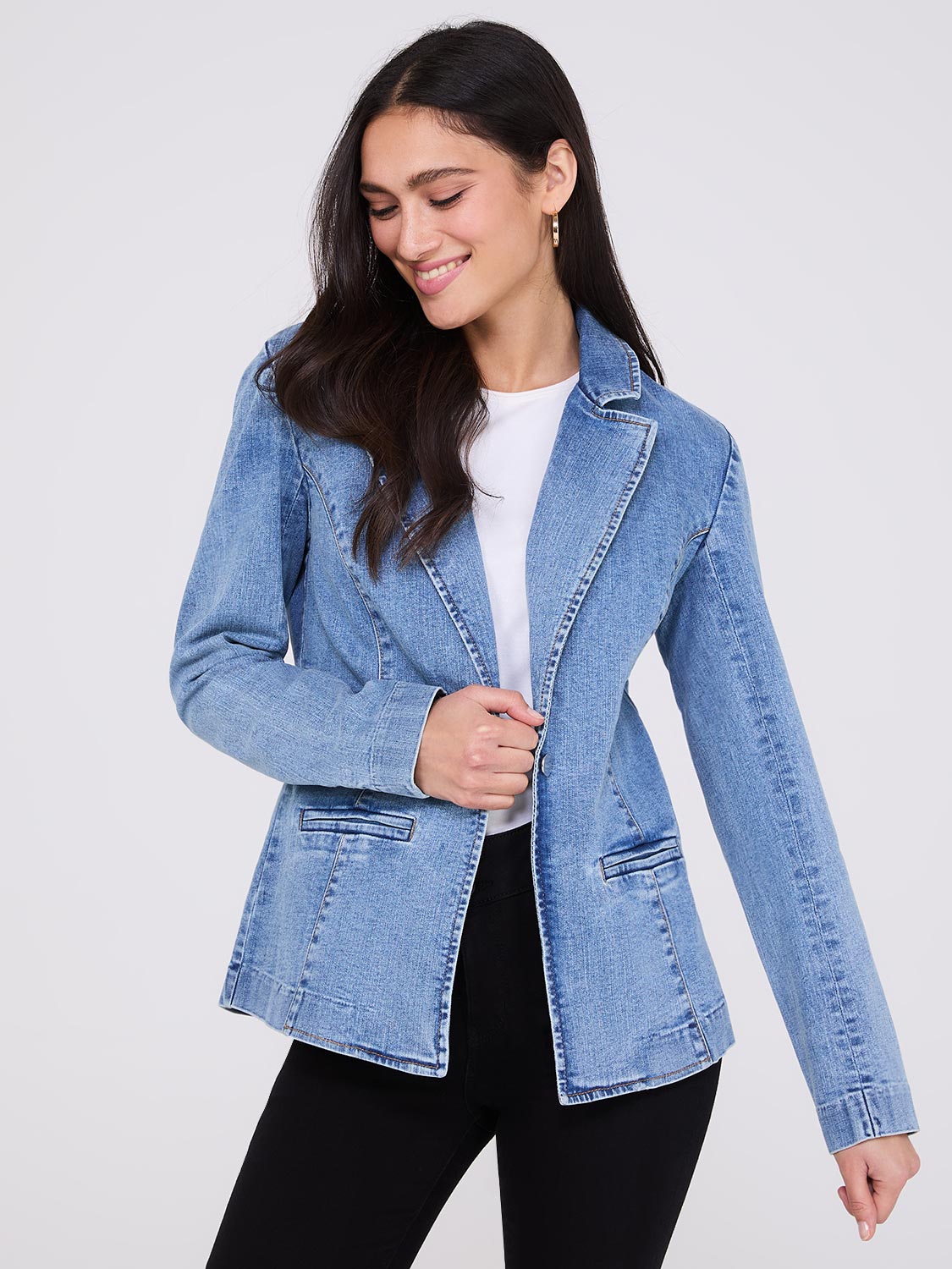 1 Button Denim Blazer