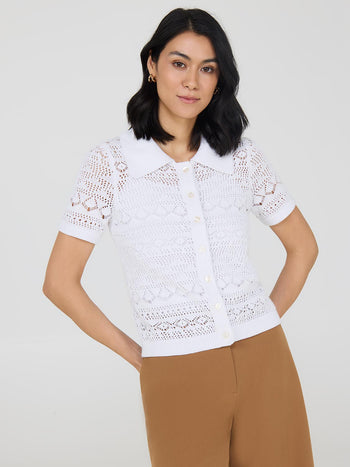 Haut boutonné en coton crocheté White