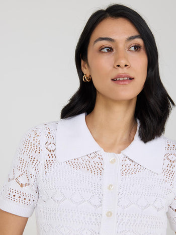 Haut boutonné en coton crocheté White