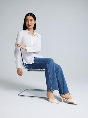 Cotton Blend Button-Up Blouse White