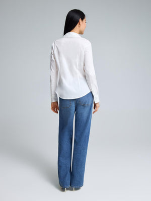 Cotton Blend Button-Up Blouse White