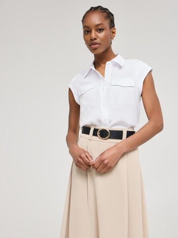 Blouse boutonnée à manches courtes White