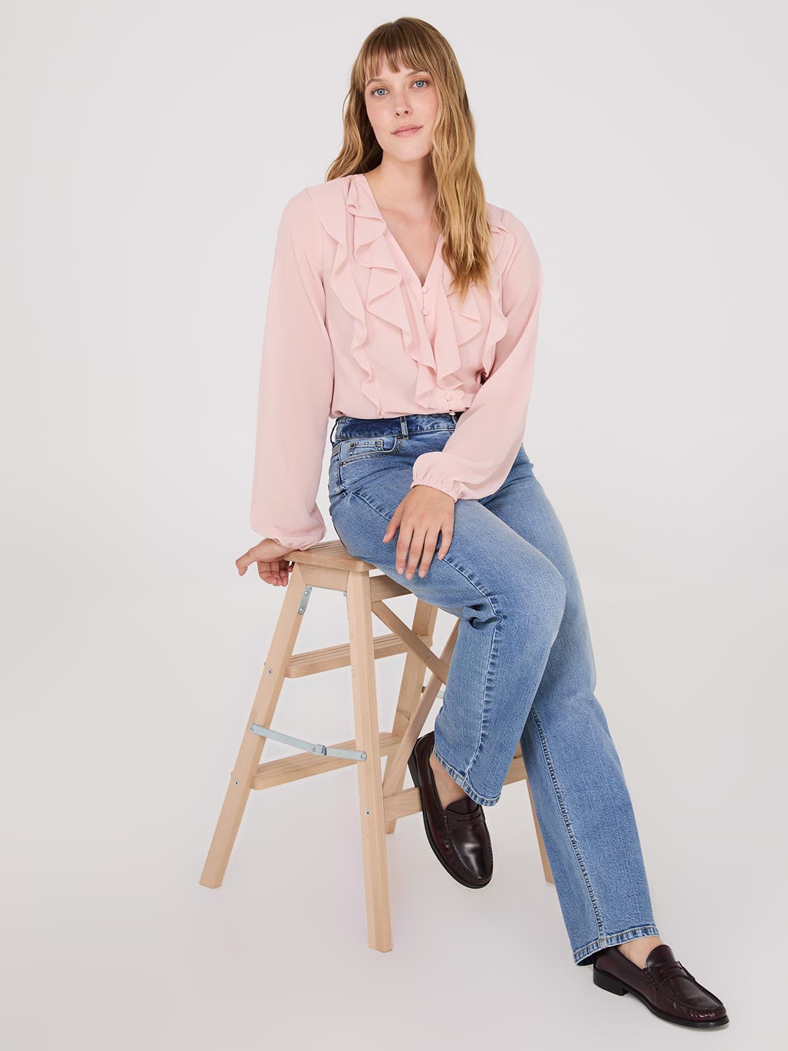 Top Blouse Femme Dentelle à Volants Pois - Beige - Manches Longues - Neuf Avec étiquettes