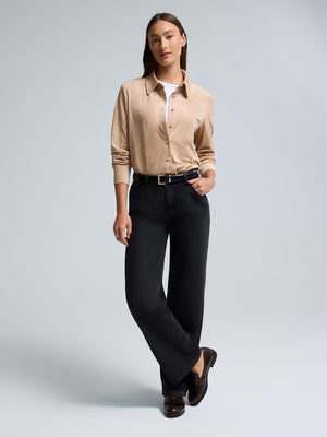 Faux Suede Button-Front Blouse Camel