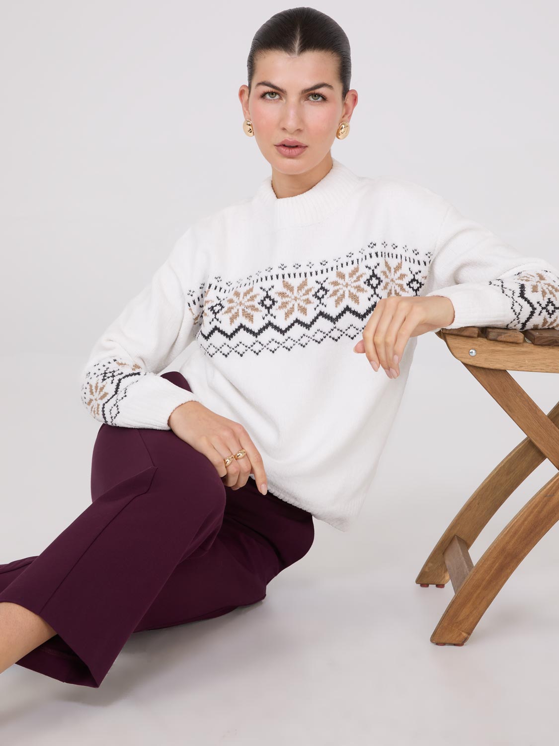 Fair Isle Mock Neck Chenille Sweater Suzy Shier