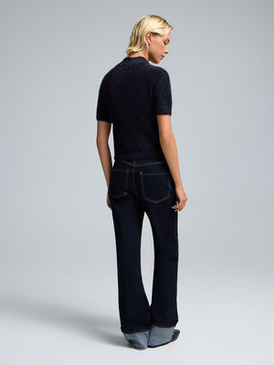 Fuzzy Mock Neck Short Sleeve Sweater Black