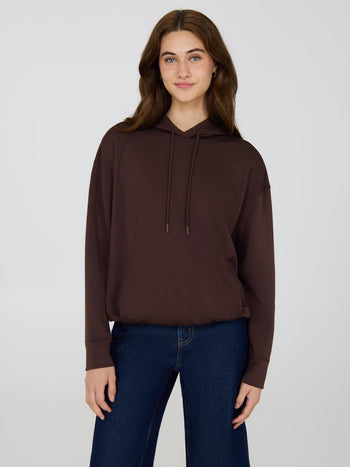 Bubble Hem Cloud Fleece Hoodie Dk Brown