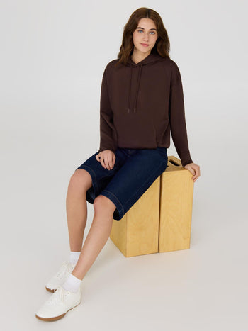 Bubble Hem Cloud Fleece Hoodie Dk Brown